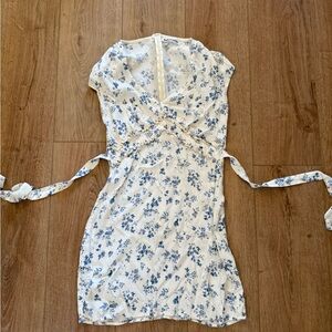 Reformation Wrap Dress in Blue and White